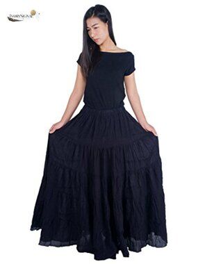 Cotton Long Ruffle Maxi Skirt Full Circle Elastic Waist Handmade